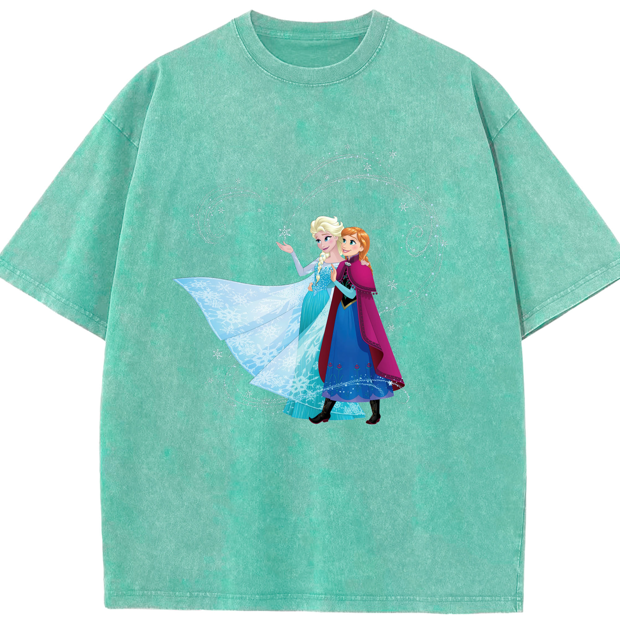 （画像用） アナと雪の女王 アンナ エルサ Frozen Anna Elsa 綿100% ヴィンテージ風 半袖Tシャツ（フロントプリント）